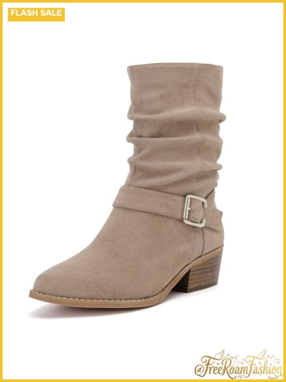 Wide Width Ankle Boots Low Heel Side Zipper Slouchy Booties Vegan Suede